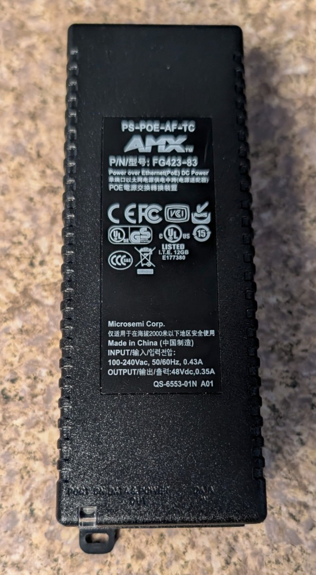 AMX PS-PoE-AF-TC PoE Injector, Model FG423-83