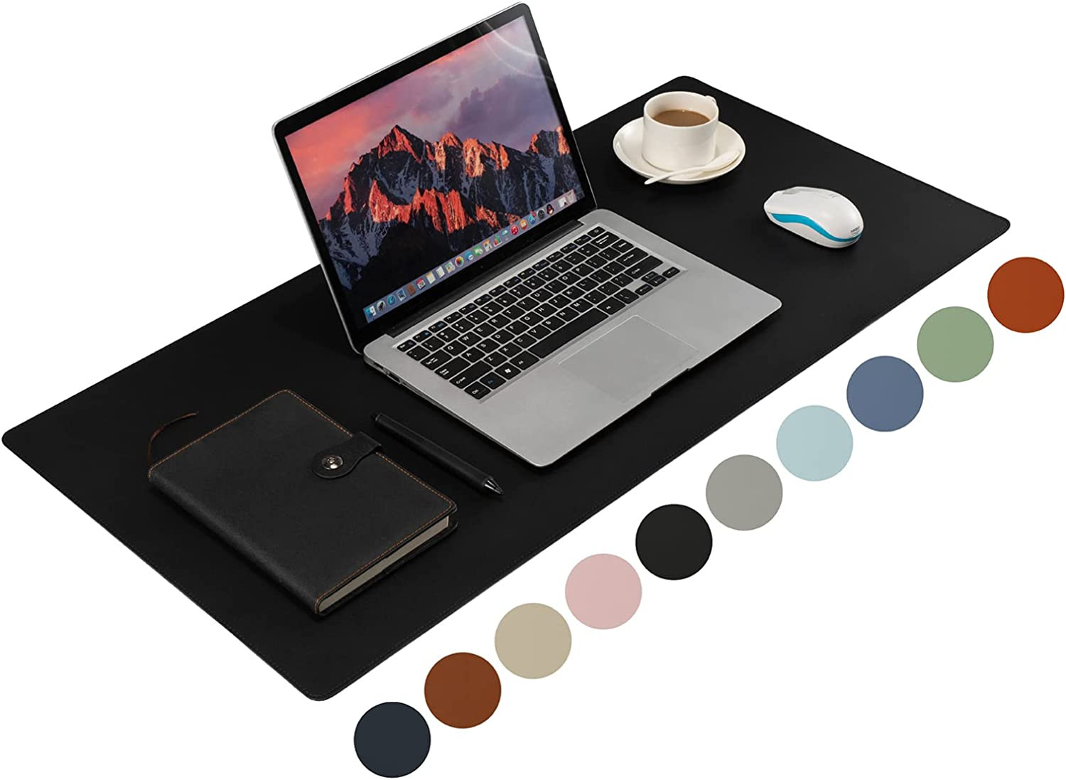 Leather Desk Pad, 36X17 Inch Large Mouse Pad,Waterproof Non-Slip Writing Desk Bl