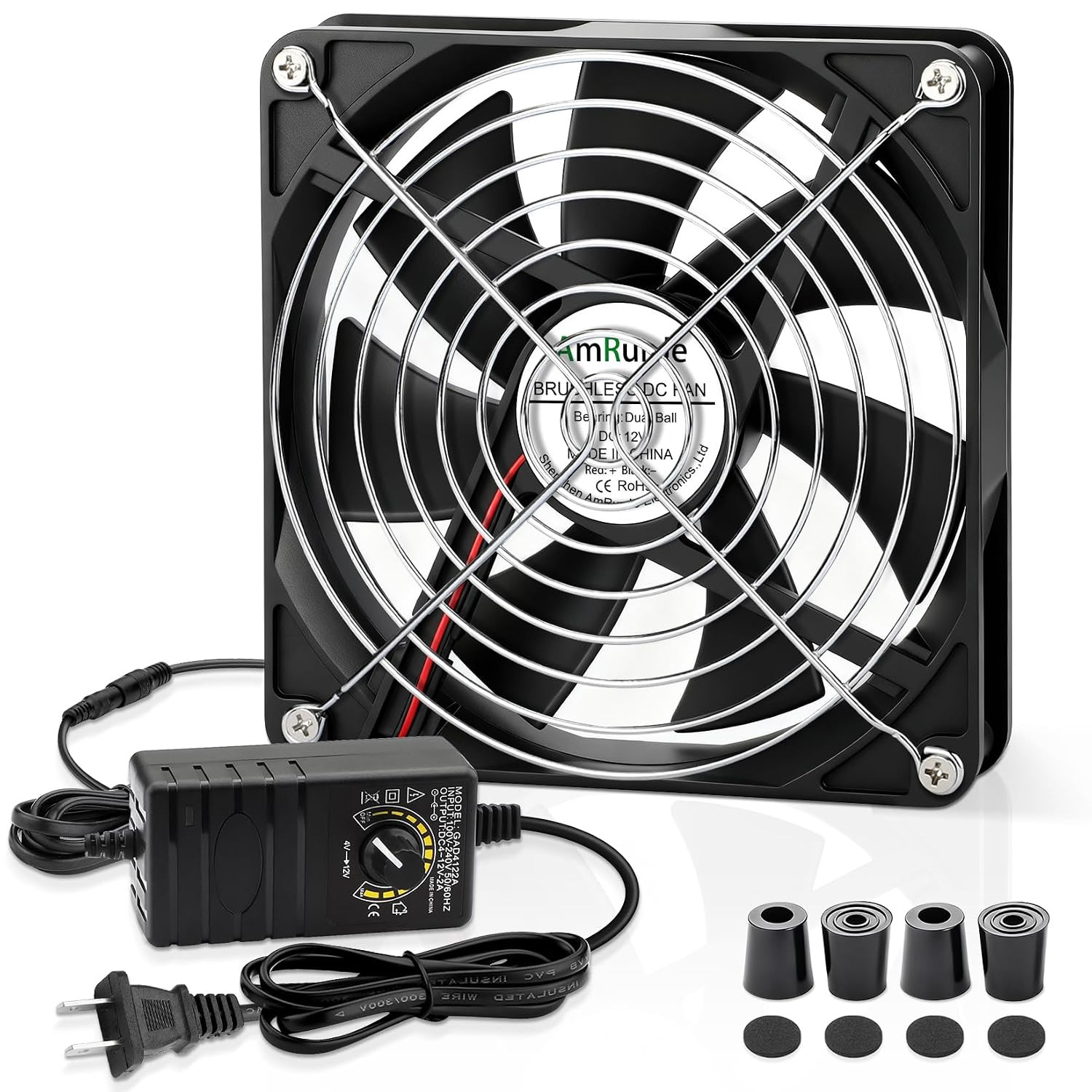 140Mm Computer Fan with AC Plug, Variable Speed Dual Ball Bearing
