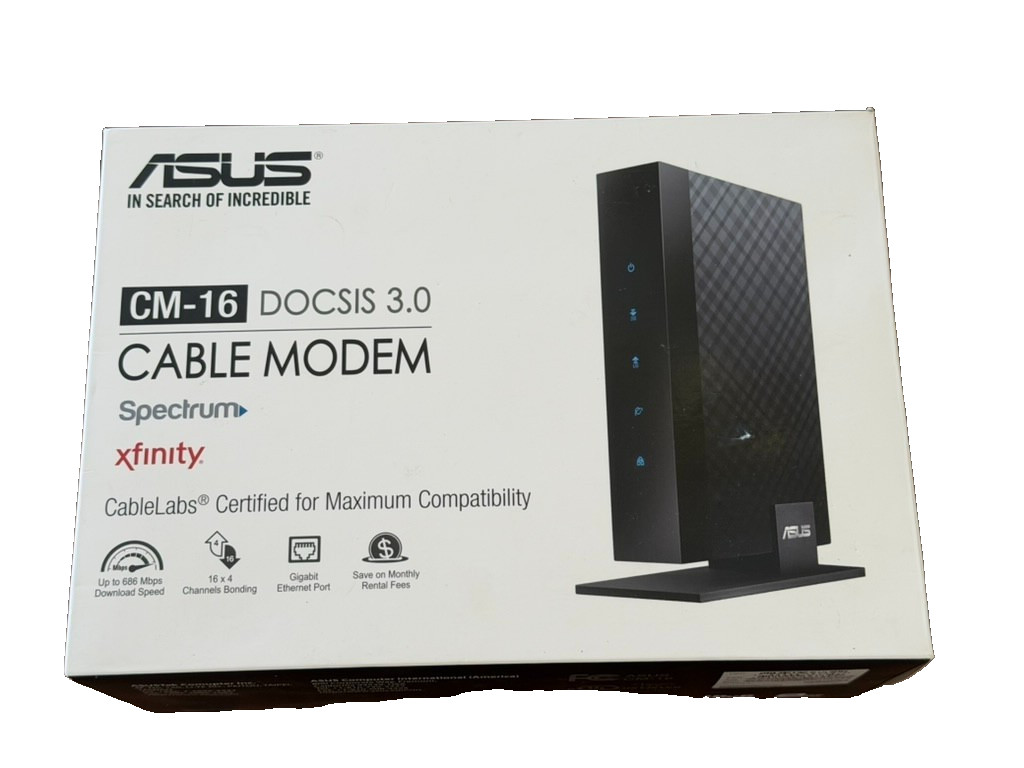 Asus CM-16 DOCSIS 3.0 Cable Modem Gigabit LAN 686Mbps w Power Cord & Ethernet