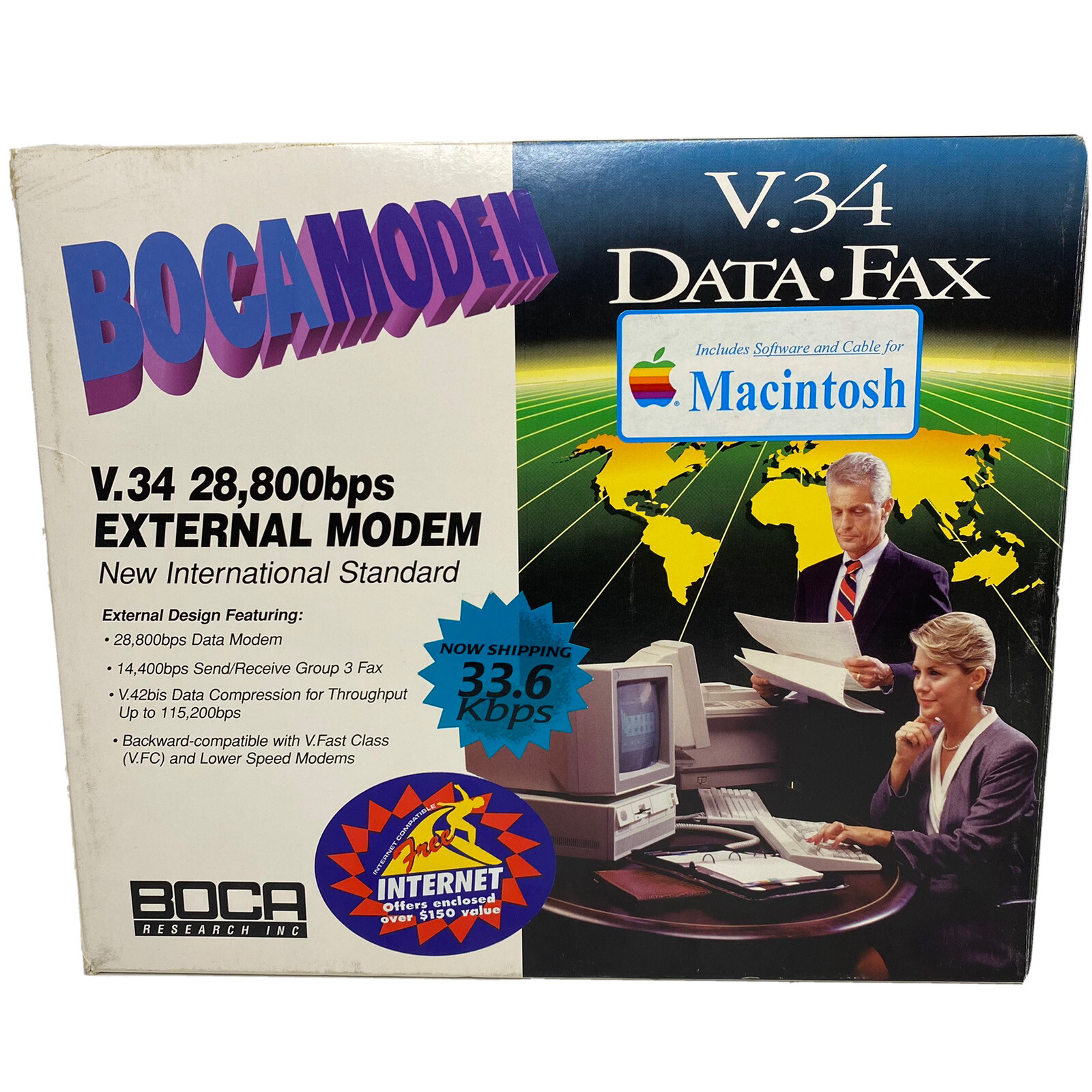 Vintage Apple External Modem BocaModem V.34 28,800bps Data Fax Machine Untested