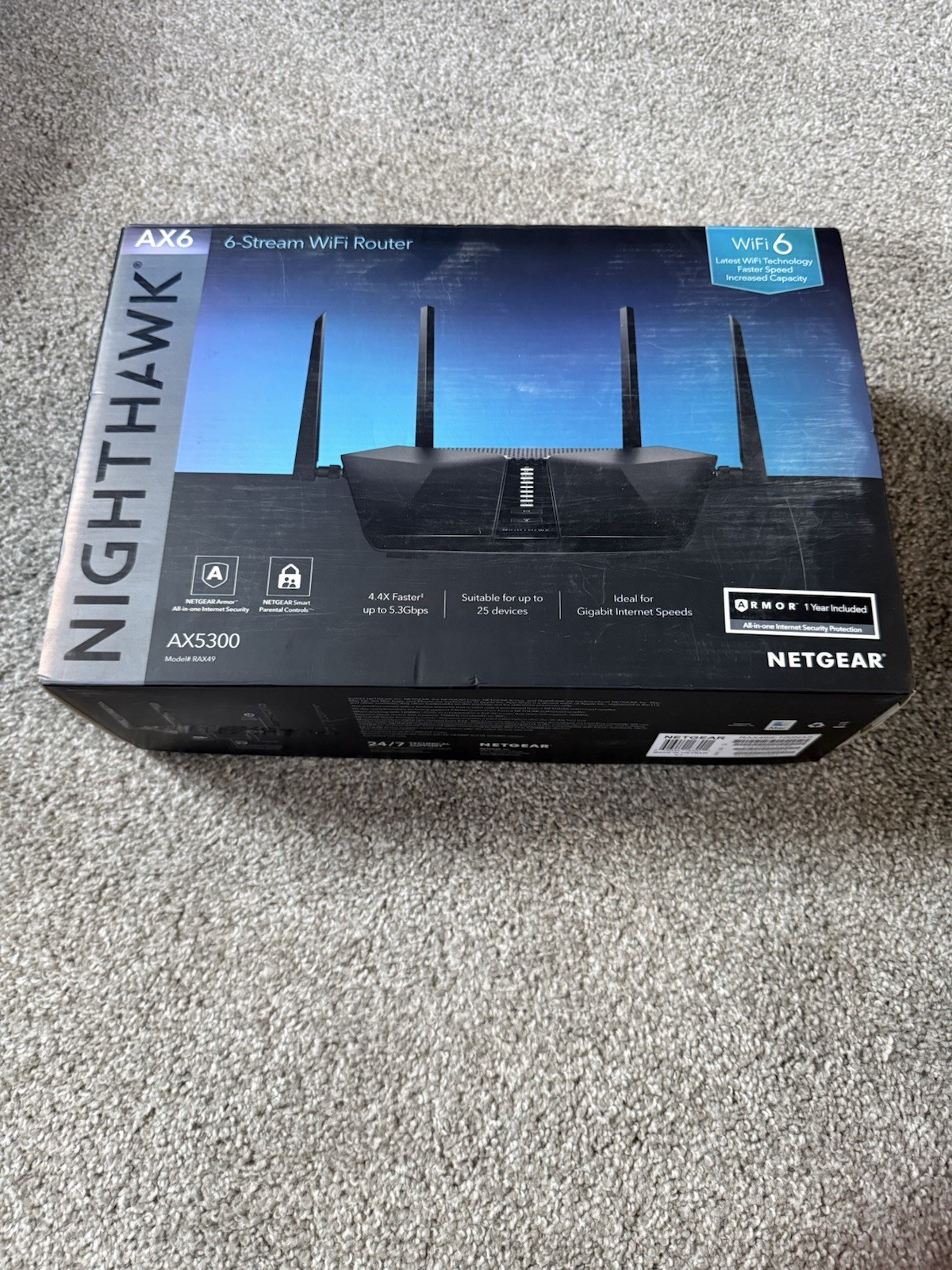 Netgear RAX54S-100NAS Nighthawk AX6 6-Stream AX5400 WiFi Router 2,500 sq. ft.