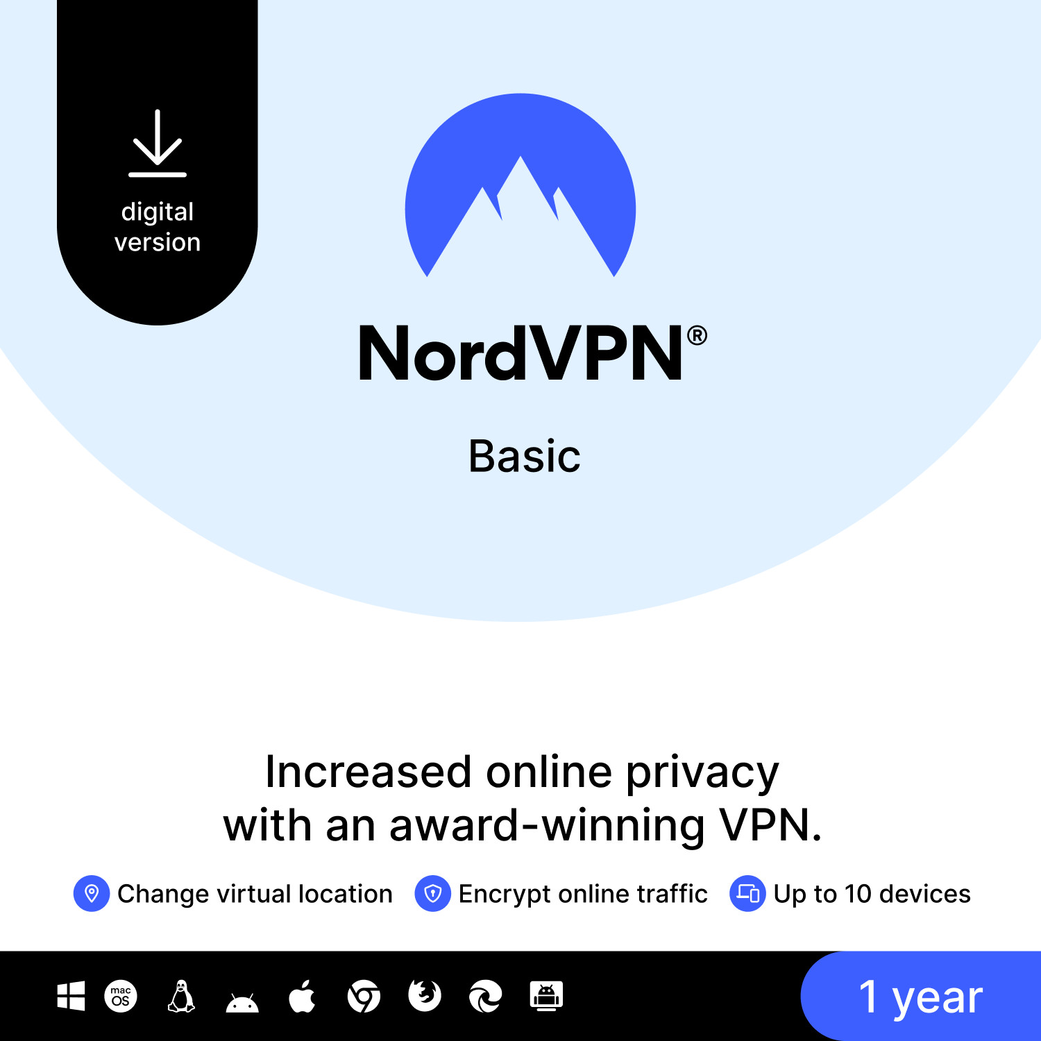 NordVPN Basic, 10 Devices, 1-Year, Premium VPN Software, Digital Code