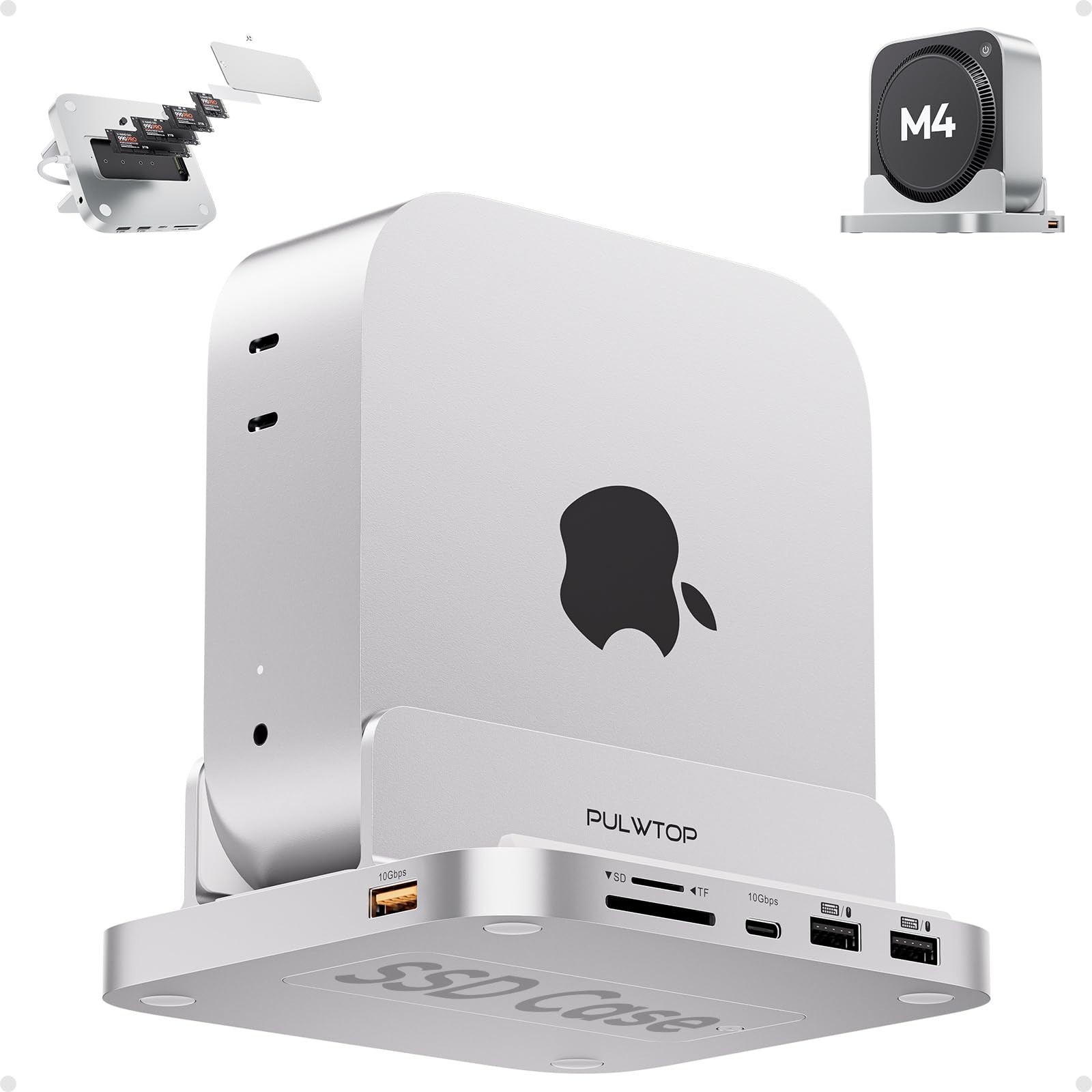 Mac mini M4 Dock with 4TB M.2 SSD Enclosure, 8-in-1 Aluminum Vertical USB-C H...