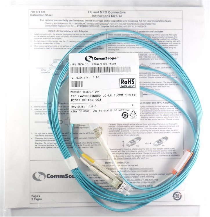 CommScope Lazrspeed Multimode LC to LC 2 Fiber Duplex, Optic Patch Cord 1.6mm,3m