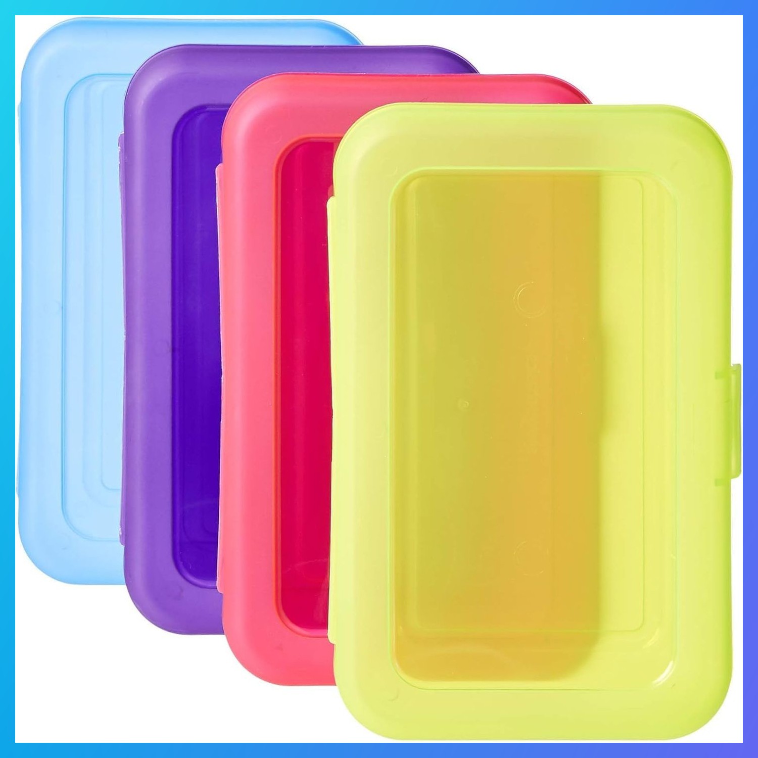 4-Pack Large Pencil Cases, Storage Organizer, Durable Plastic School Supply Box,