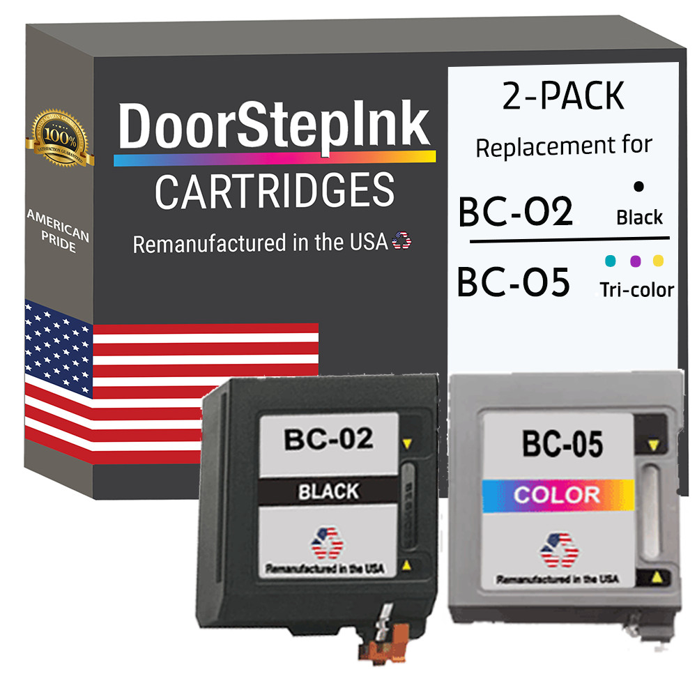 DoorStepInk Compatible Ink Cartridge for Canon BC-02 Black & BC-05 Tri-Color-USA