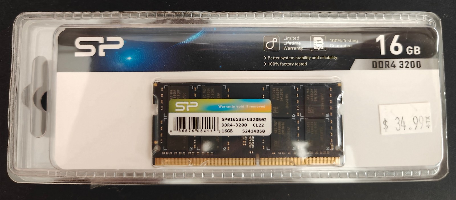 New Silicon Power 16GB DDR4 SO-DIMM RAM Memory, 3200/C22 # SP016GBSFU160B02