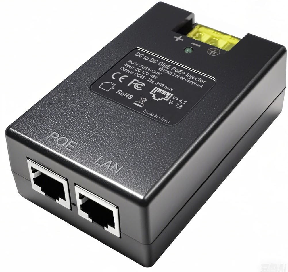 Gigabit DC PoE+ Injector | 12V 24V (12-48V) DC Input | 50V 30W DC PoE+ Out | ...