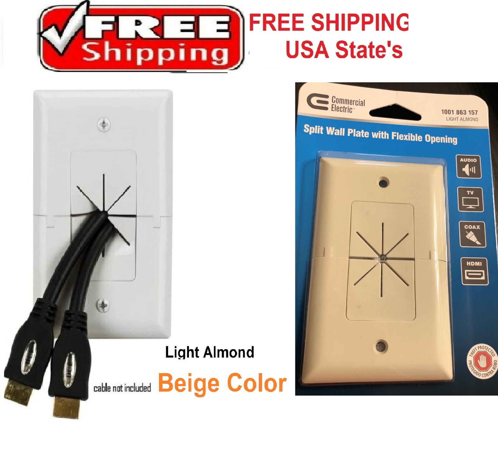 Split Wall Plate With Flexible Opening Almond-Beige Qty 1 NEW