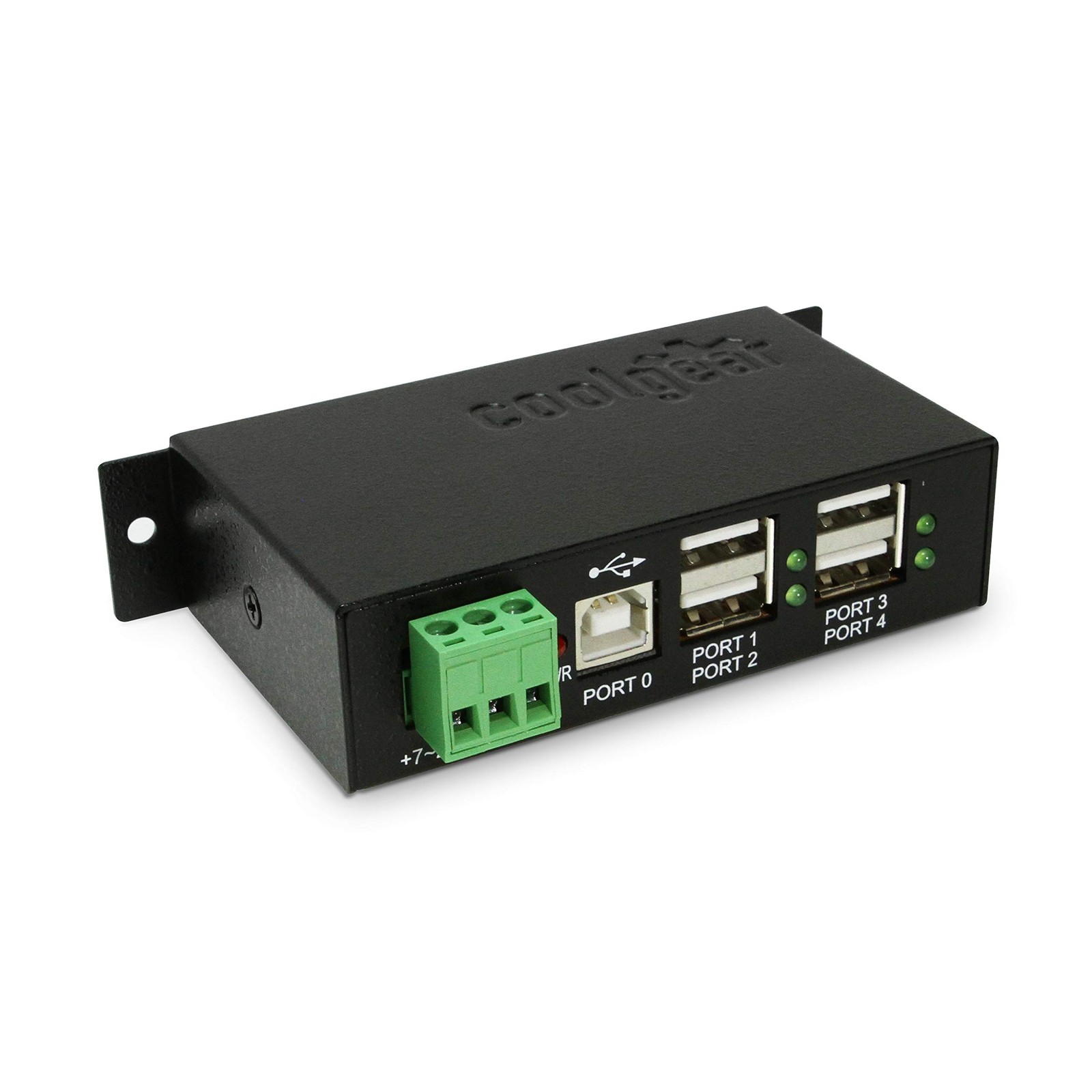 Coolgear Industrial 4-Port Powered USB 2.0 Hub with Port Status LEDs, Black