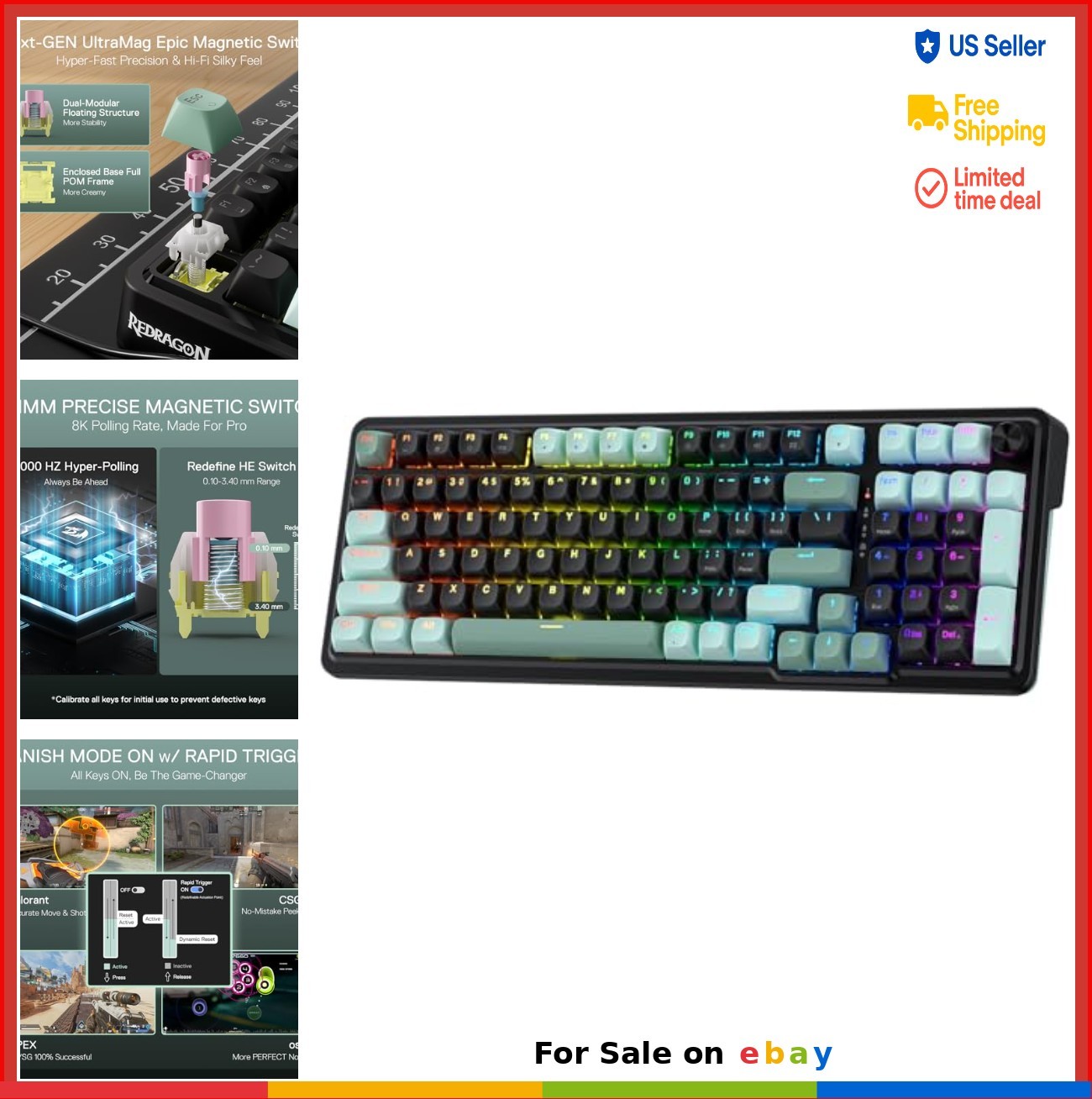 98 Key Magnetic Gaming Keyboard Wired USB-C RGB Rapid Trigger 8000Hz Hot Swap