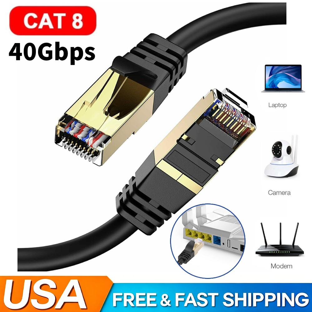 Cat 8 Ethernet RJ45 Cable 40Gbps Super Speed Patch LAN Network Gold Plated 50ft