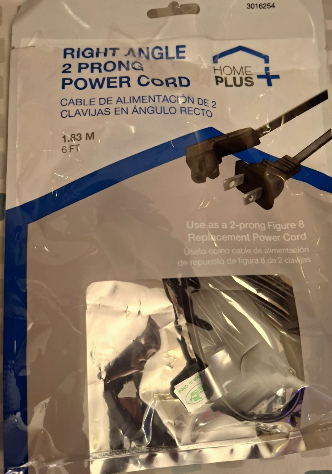 Home Plus Right Angle 2-Prong to 2-Prong Power Cord 6 ft Black
