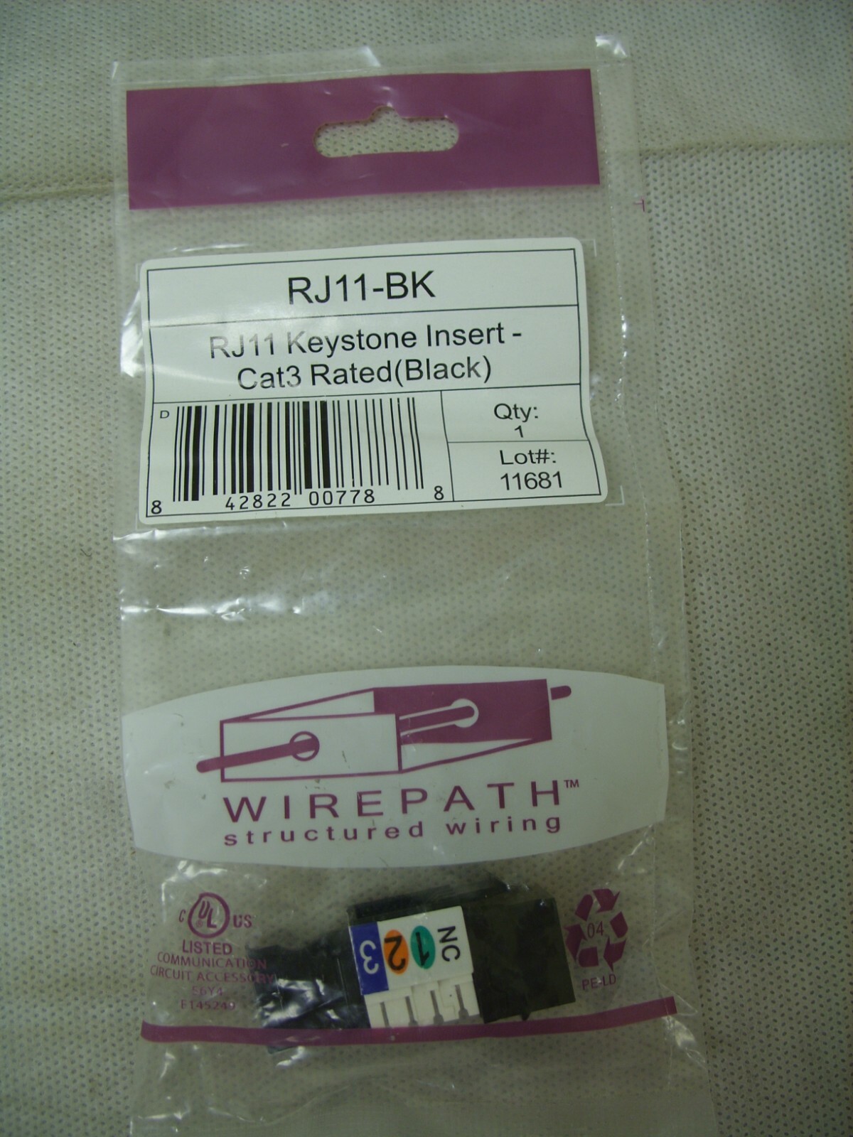 NEW Wirepath RJ11 Cat3 Rated Keystone Insert Jack - Black - RJ11-BK