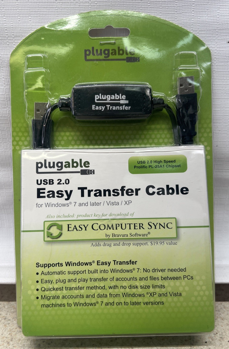 Plugable USB 2.0 Easy Transfer Cable for Windows 11 10 8.1/8 7 Vista XP - New