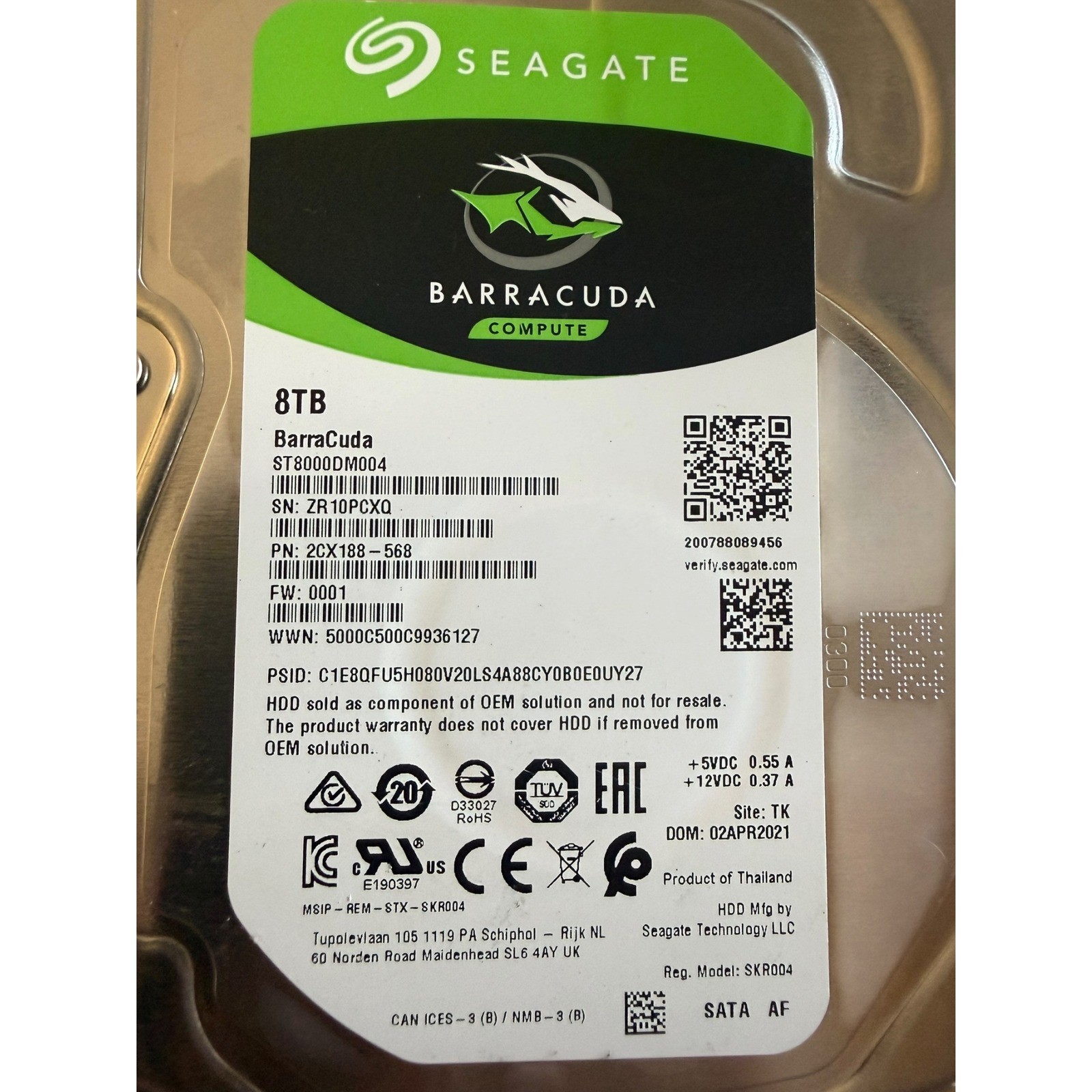 Seagate BarraCuda 8TB Internal Hard Drive ST8000DM004 3.5 Inch SATA 6Gb/s HDD
