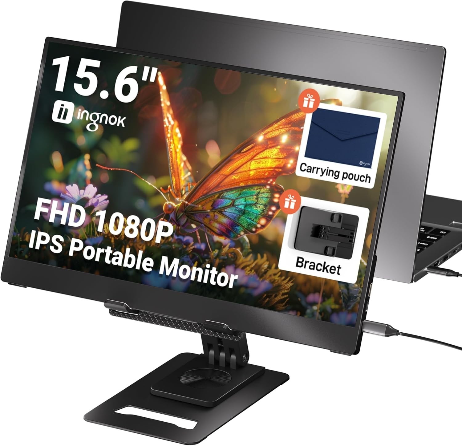 Portable Monitor 15.6 Inch FHD IPS Laptop Screen with Stand USB C Compatible