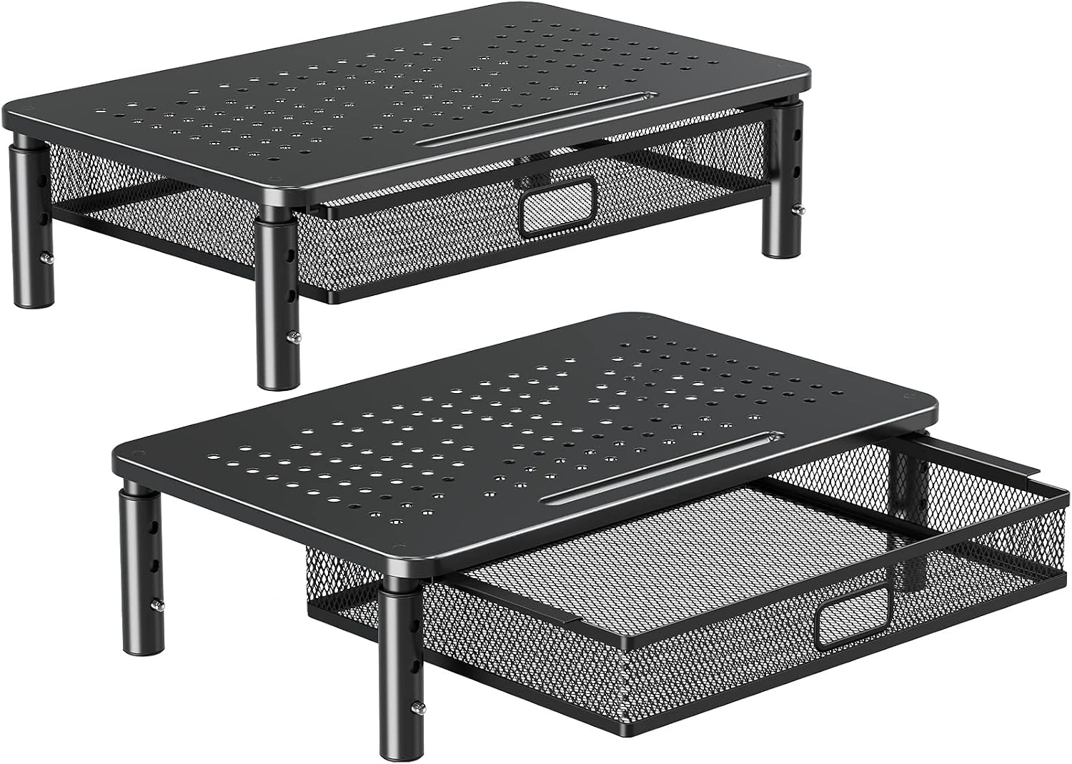 ELIVED 2 Pack Monitor Stand Riser with Metal Drawer, 3 Height Adjustable