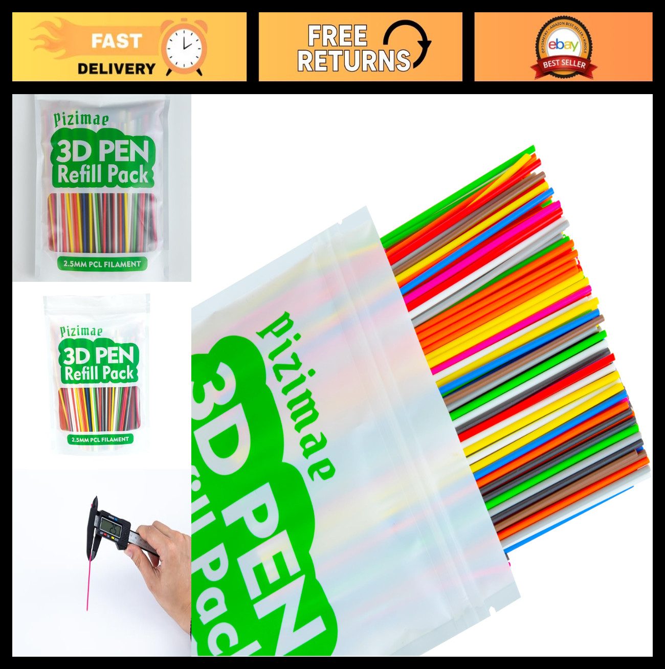 300 PCS 3D Pen Filament Refills - 10 Colors, PCL Low Temp 2.5mm, Eco-Friendly