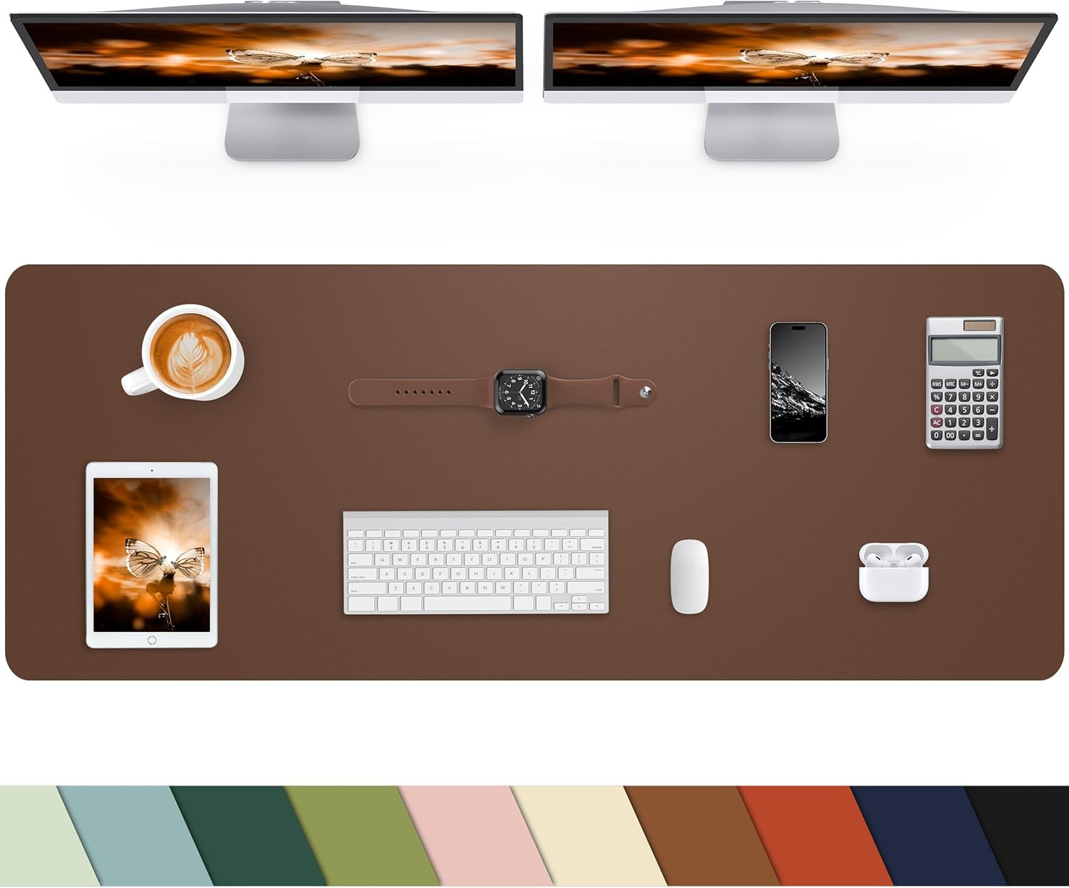 Leather Desk Pad Protector,Large Desk Mat, 48"X17", Brown
