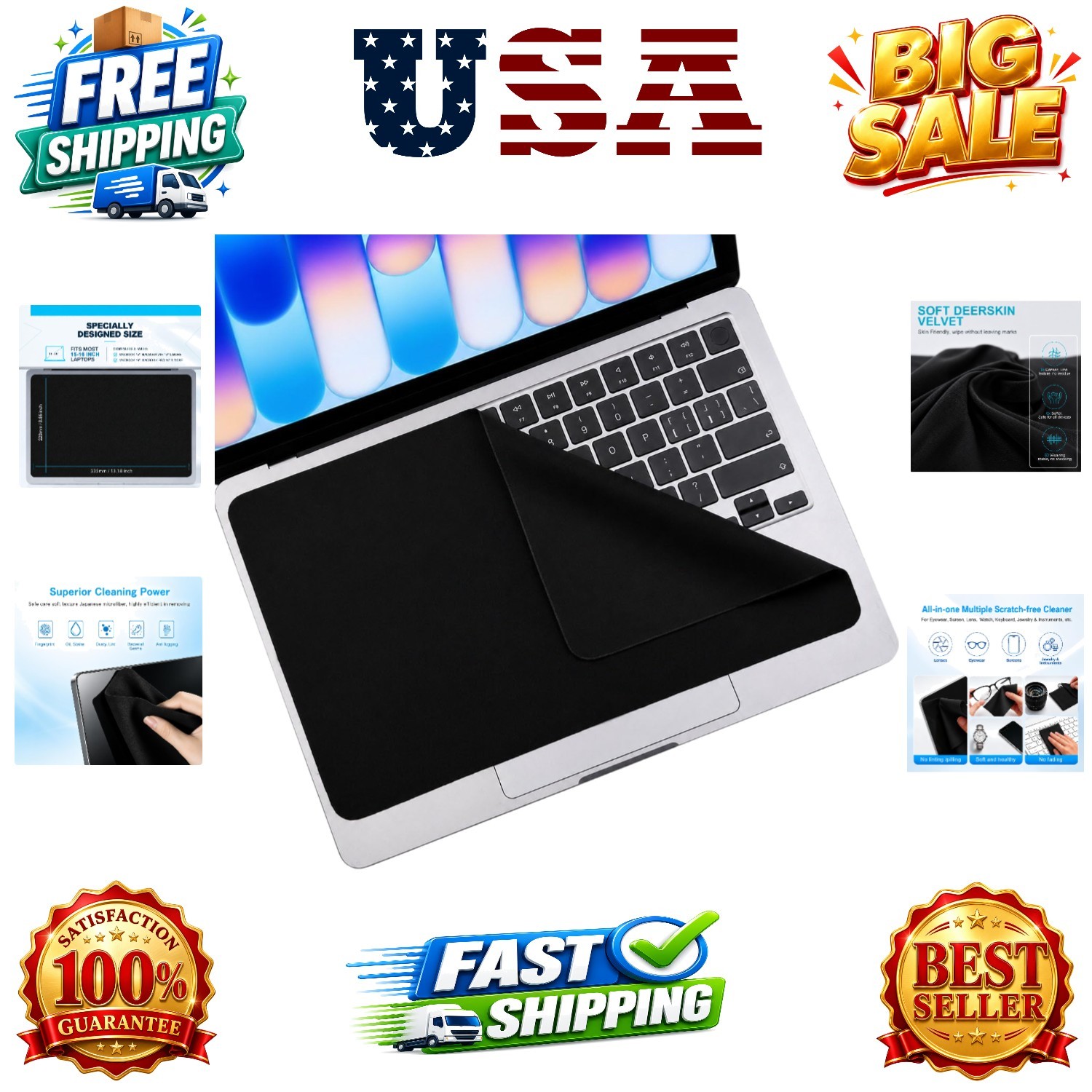 Microfiber Liner Cleaning Cloth 15" 16" MacBook Air/MacBook Pro Screen Keyboa...
