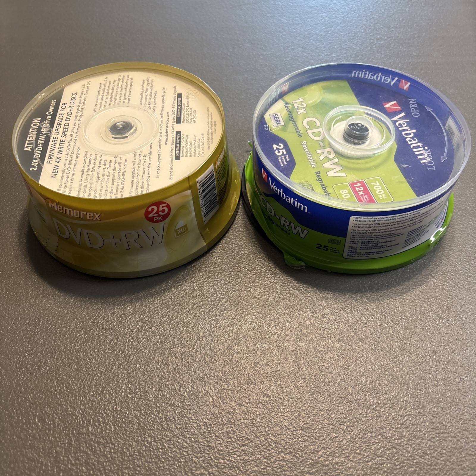 2 Packs Memorex And Verbatim DVD-RW And CD- RW 25 Pack