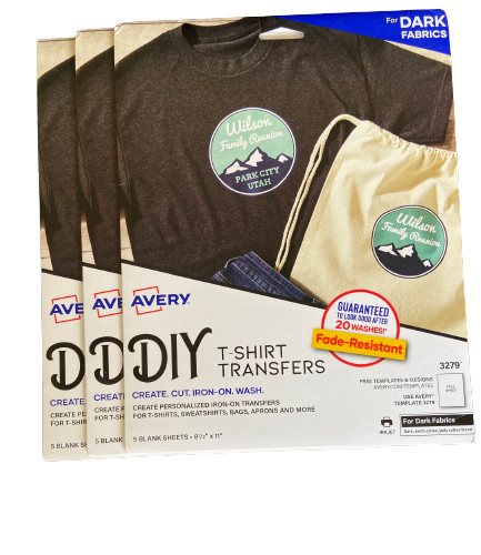 "AVERY Printable Heat Transfer Paper for Dark Fabrics Lot of 3