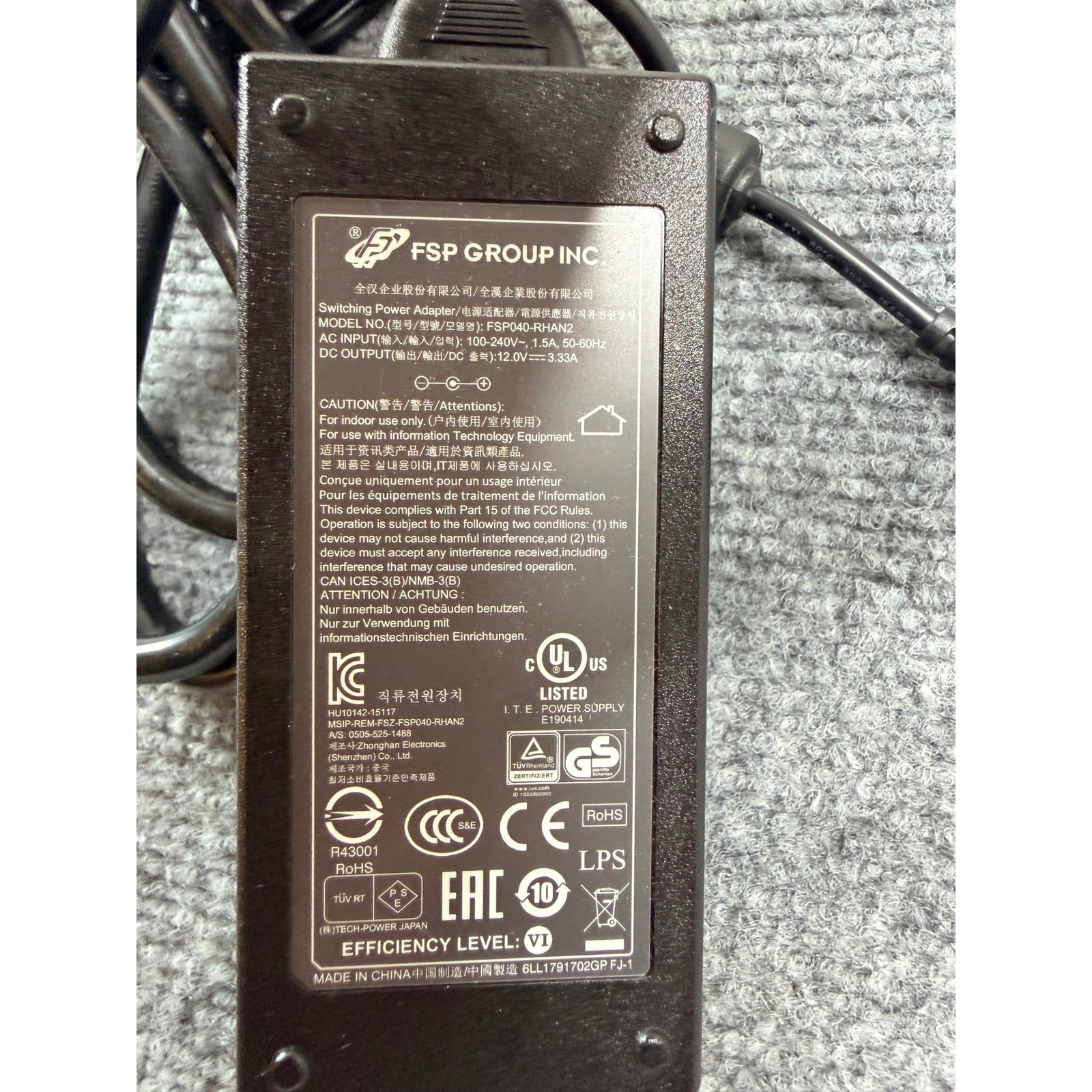 FSP Group Inc FSP040-RHAN2 AC Adapter Power Supply 12V 3.33A 40W Black