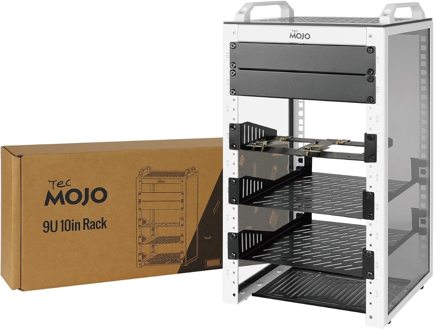 Tecmojo 9U Network Rack, 10 inch Mini Server Rack with 2 Side 9U, White 