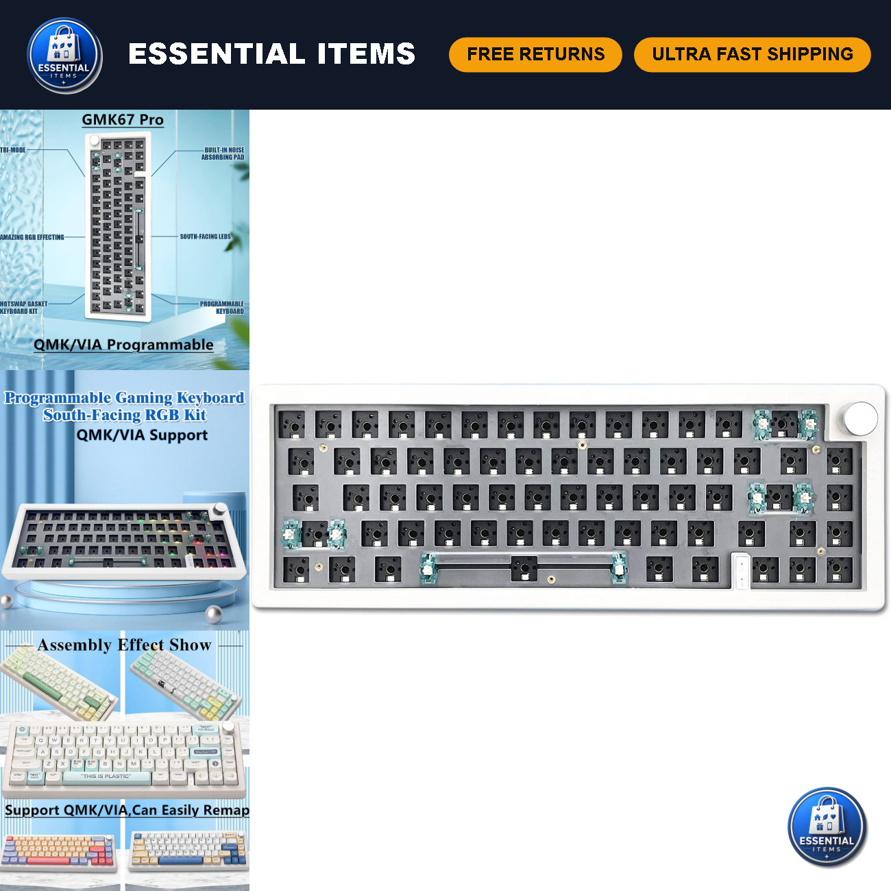 Custom 65% Mechanical Gaming Keyboard Kit - Hot Swap, RGB, Wireless, Tri-Mode, D