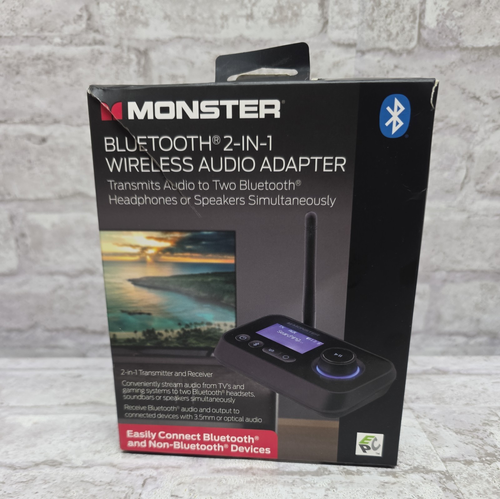 Monster Bluetooth 2 In 1 Wireless Audio Adapter - Black New Open box 