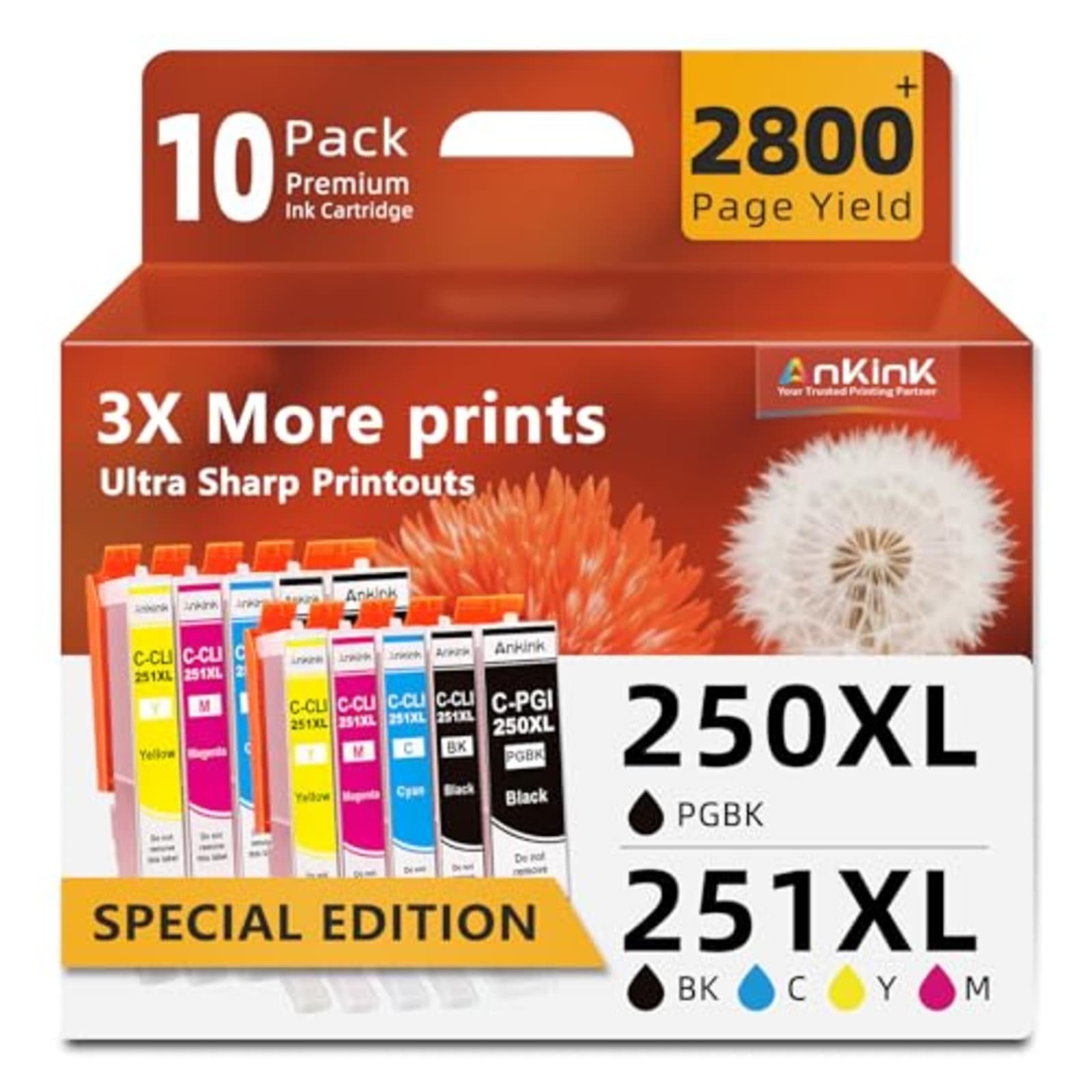 10 Pack PGI-250XL CLI-251XL Ink Cartridges for Canon PIXMA MX922 MX920