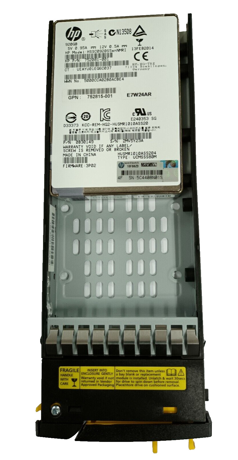 HP 920GB SAS SSD 6G 2.5" E7W24AR 3PAR StoreServ 752081-001 752815-001 in 3.5" Cd