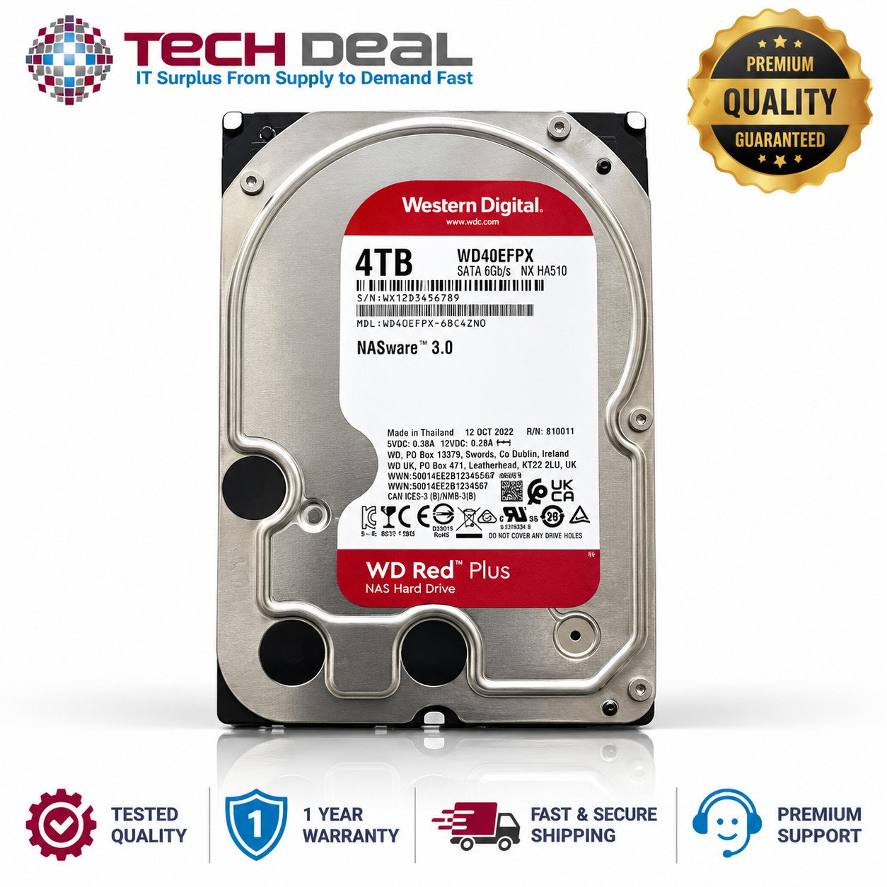 WD Red Plus 4TB WD40EFPX 3.5" SATA 6Gb/s 5400RPM 256MB CMR NAS HDD