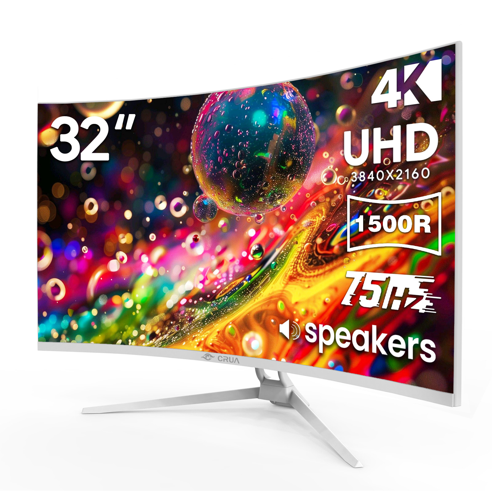 CRUA CR320C-4K-75hz 32-Inch Curved Computer Monitor, UHD 3840x2160, 75Hz Refresh