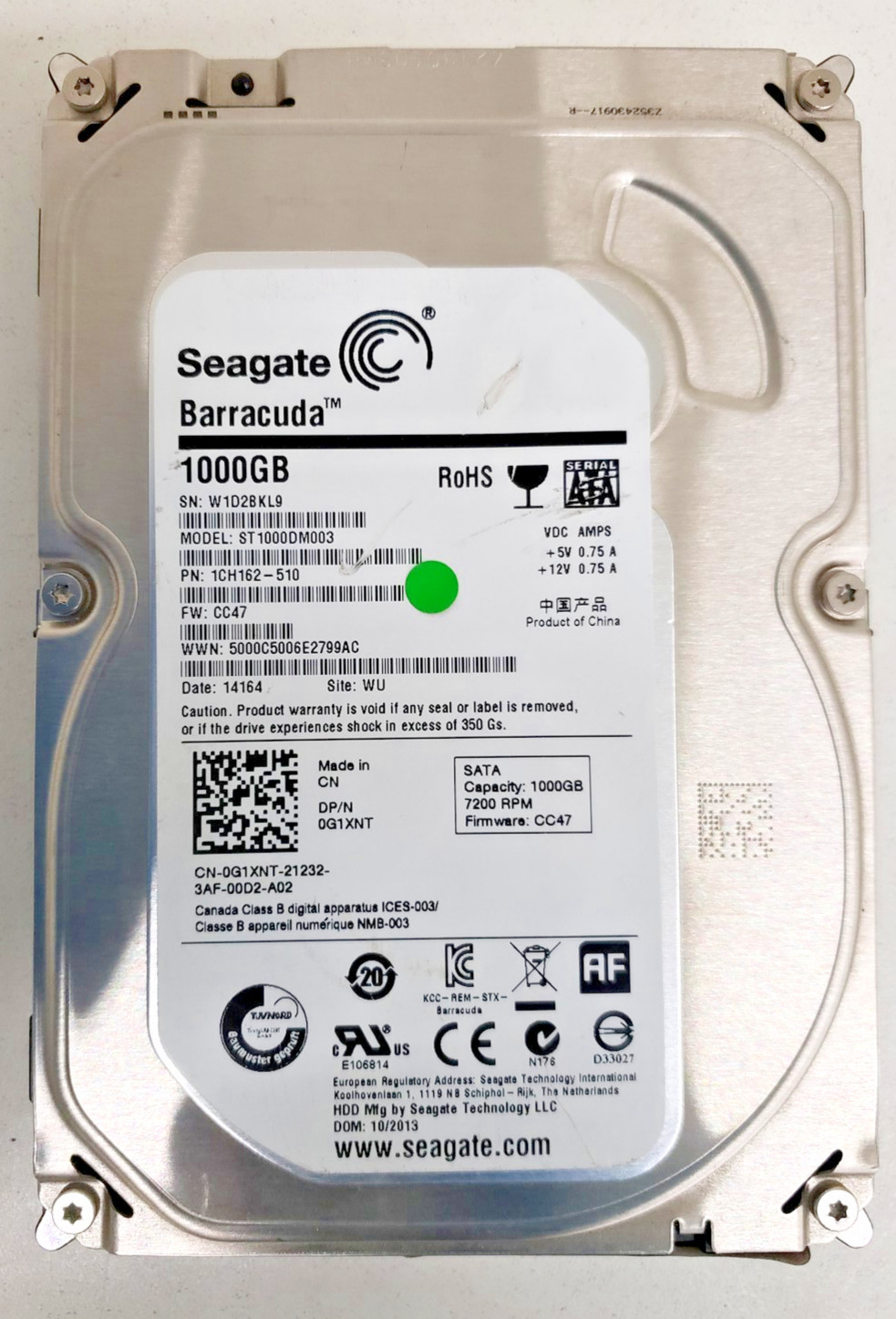 Seagate Barracuda ST1000DM003 1TB 3.5in 7200 RPM SATA Hard Drive HDD 1CH162-510.