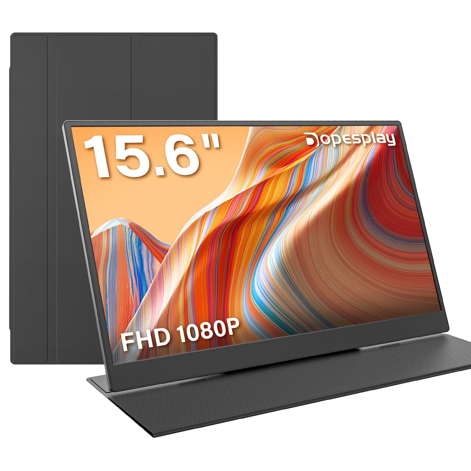 15.6" Portable Monitor, 1080P HD Display, Foldable Stand & Carry Case, Travel Re