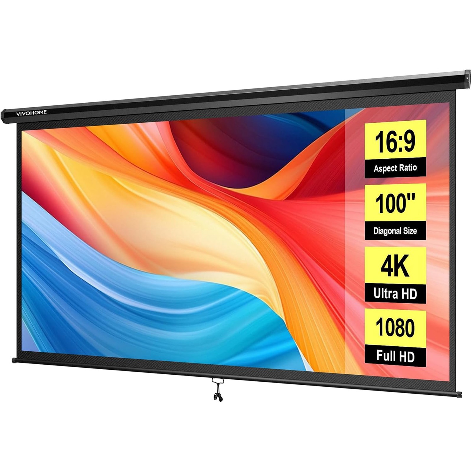 VIVOHOME 100" 16:9 Pull Down Projector Screen w/Auto Locking, 87"x49" (Open Box)