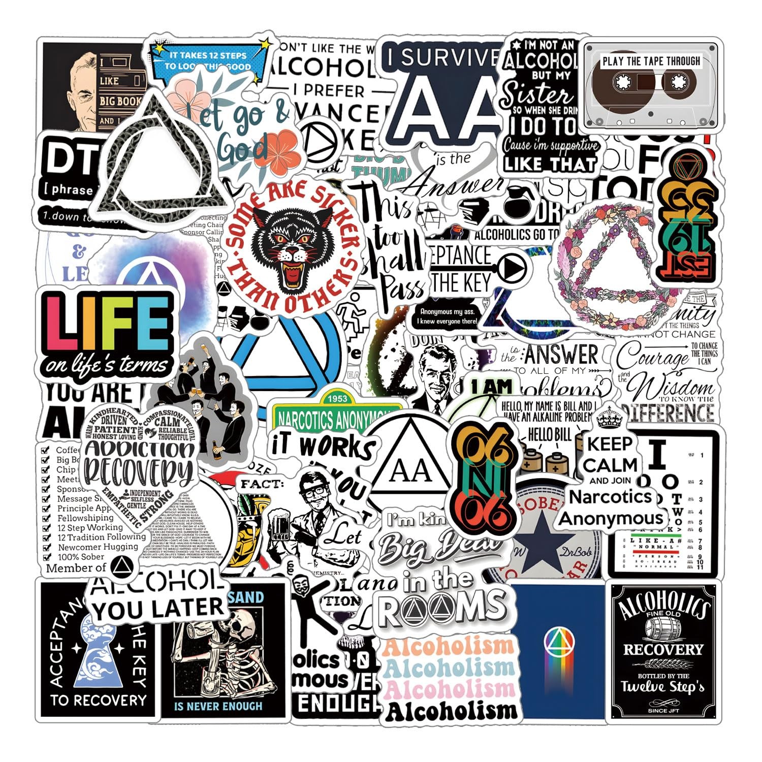 62Pcs Alcoholics Anonymous aa Stickers Pack, Aesthetic Vinyl Waterproof Sticker