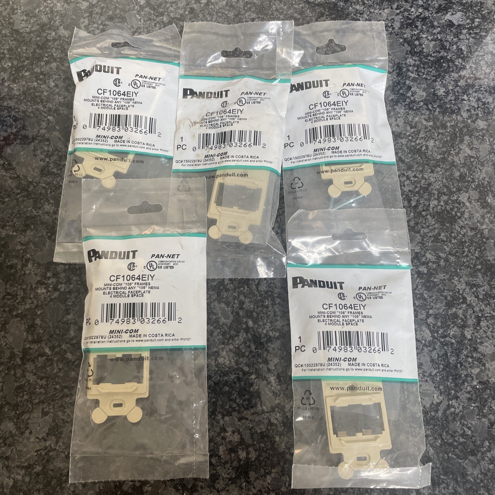 PANDUIT CF1064EIY Duplex Outlet Frame, 4-Port, Electric Ivory (QTY 5)