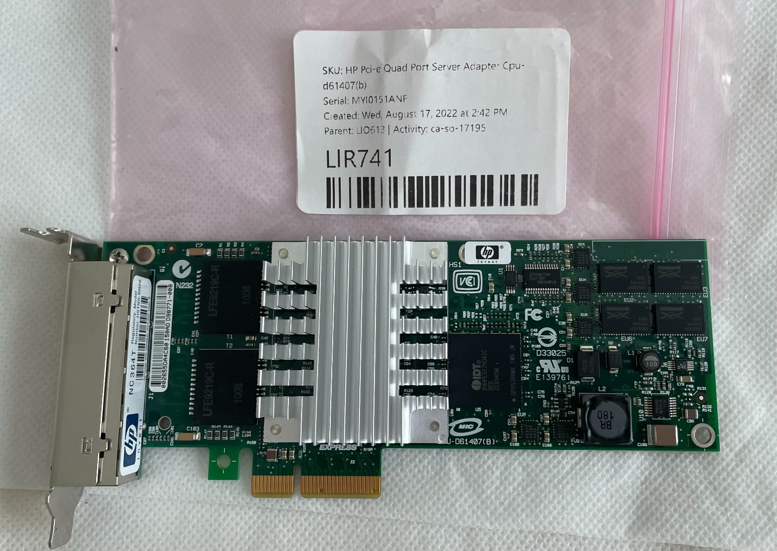 New HP Pci-e HSTNS-BN26 Quad Port Server Adapter Cpu-d61407(b)