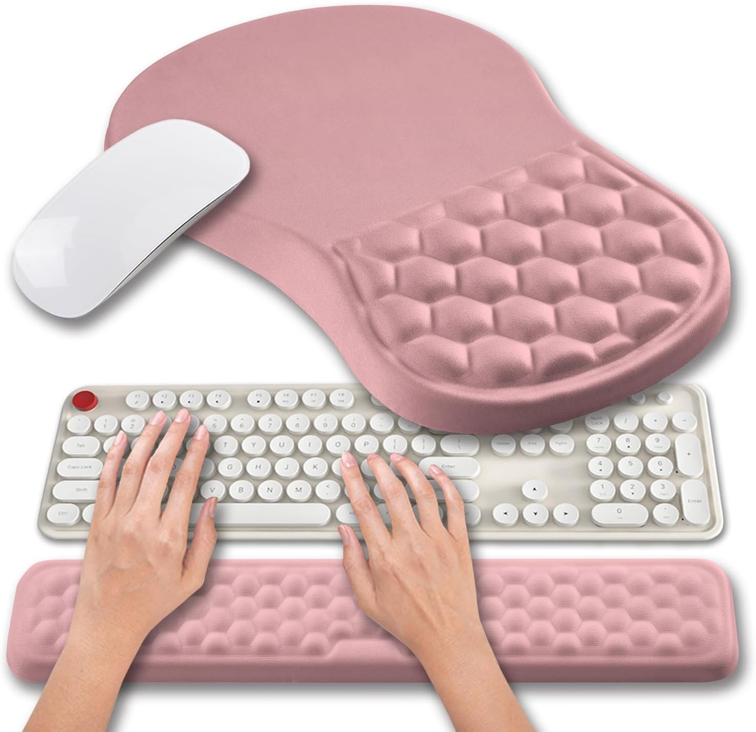 Pink 2 in 1 Ergonomic Mouse Pad Wrist Rest Computer Keyboard Support Memory