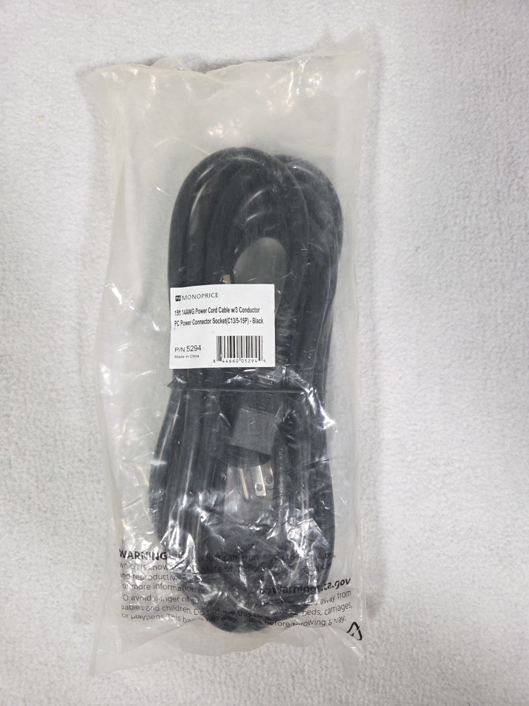 Monoprice Power Cord Cable With 3 Conductor 15ft (5294) 844660052944 New