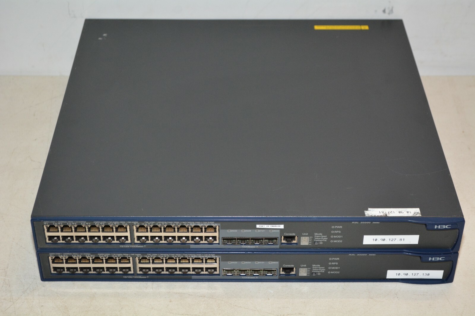 Lot 2x H3C Switch S5500-28C-PWR-SI S5500 Series (HP A5500-24G-PoE SI) #H26/H27