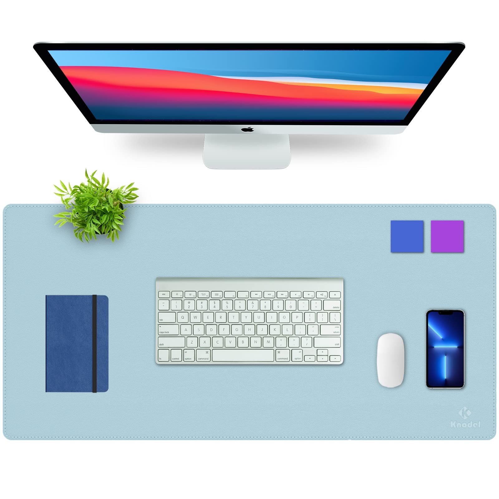 K KNODEL Large Sewing Leather Desk Mat, Desk Pad (Light Blue, 35.4" x 17") | ...