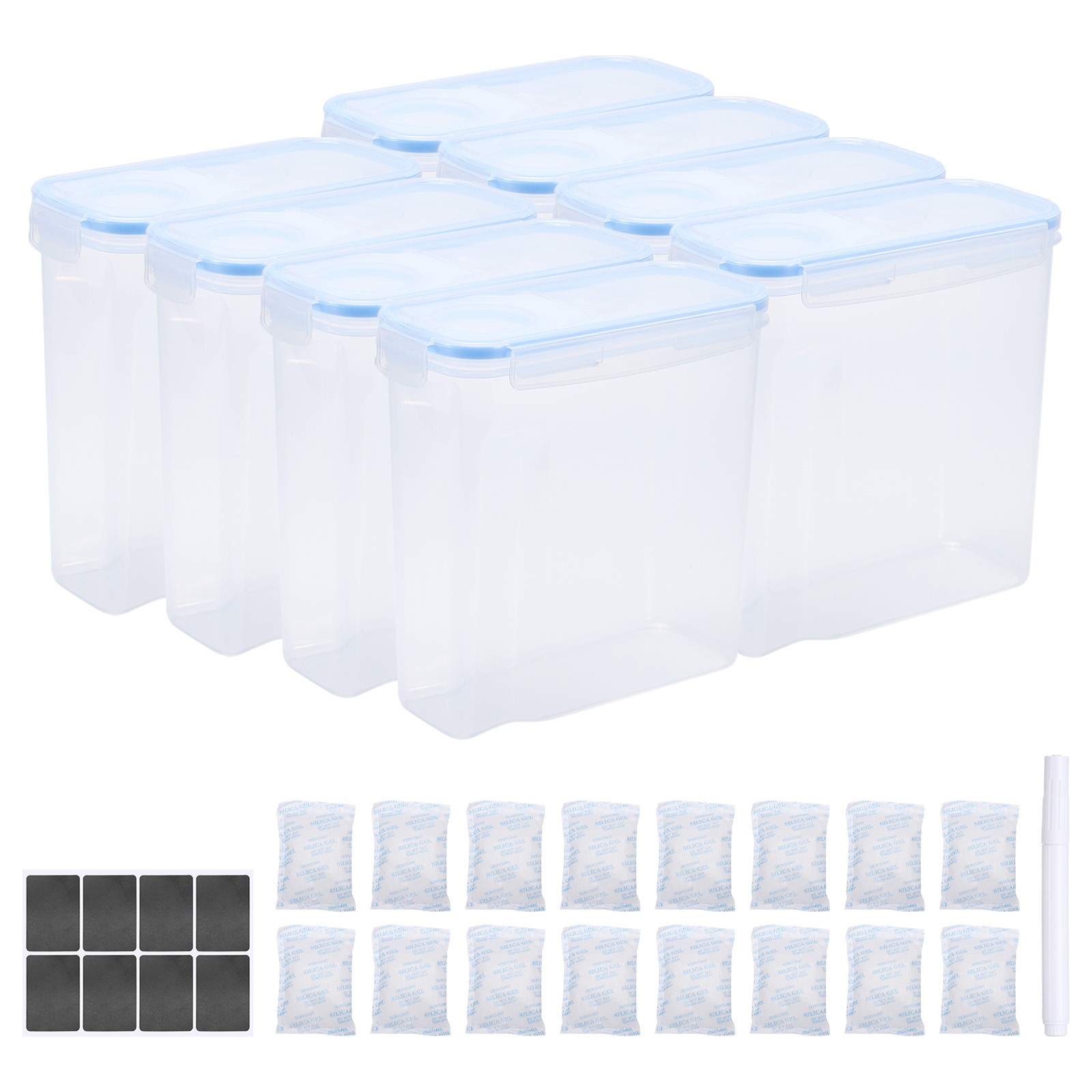 3D Printer Filament Storage Box 4L Blue with Markers, Labels & Desiccant, 8Pcs