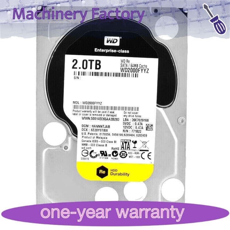 1PCS FIT FOR WD2000FYYZ Western Digital 2TB7.2K RPM 6Gb/s 3.5" SATA SERVER Hard