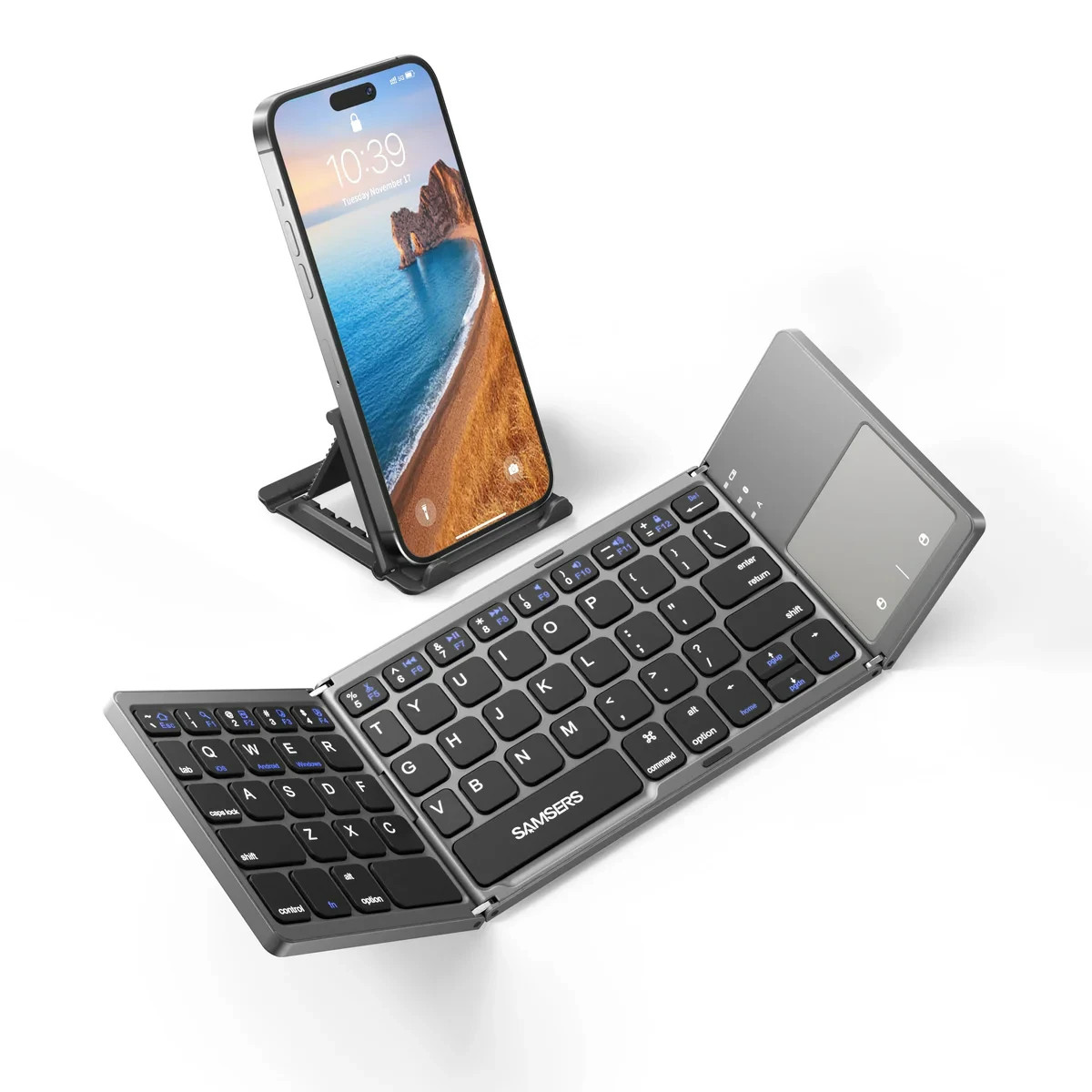 Samsers Foldable Bluetooth Keyboard with Touchpad W/Stand Holder, Rechargeable