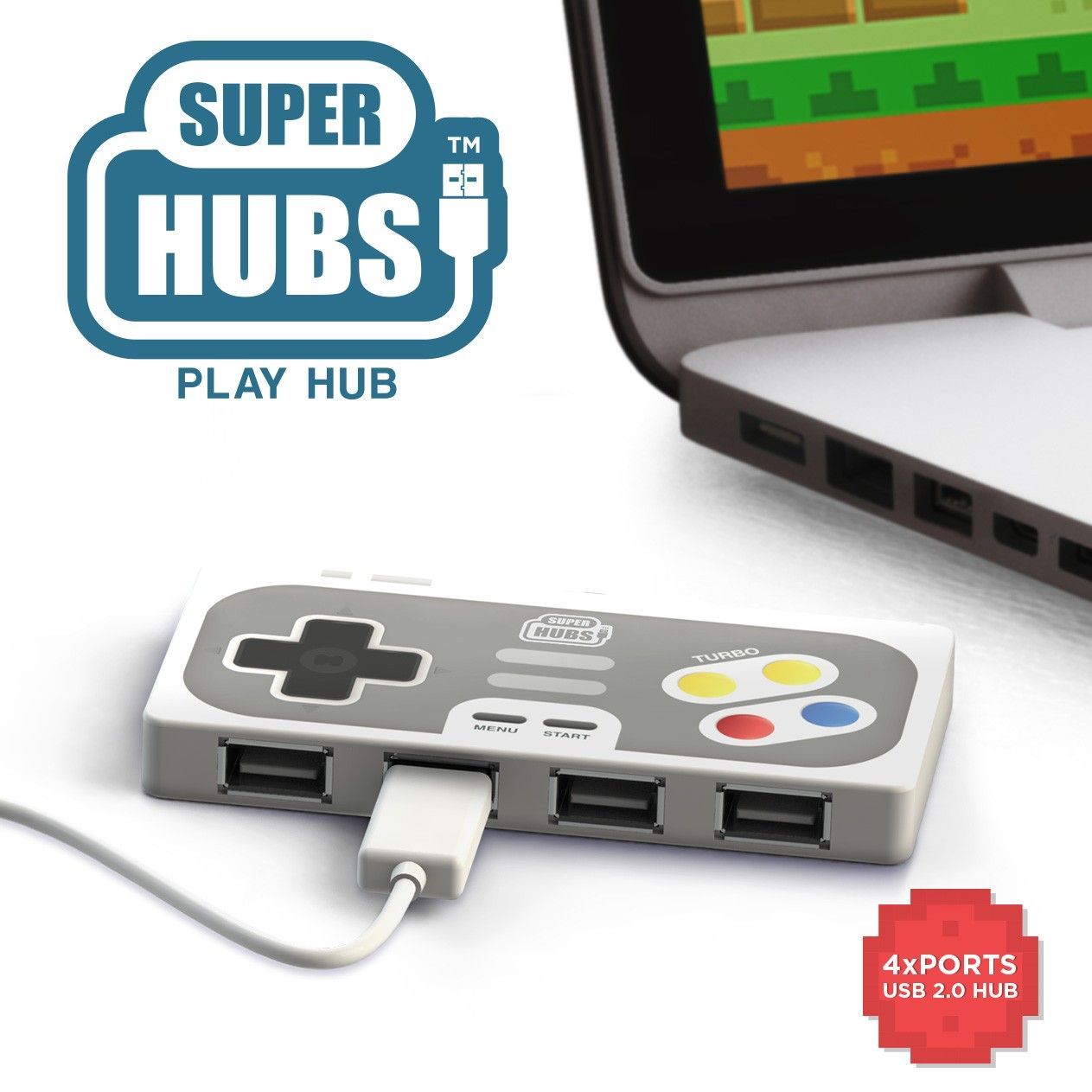 Super Hub PlayHub 4 Port USB 2.0Retro Game Controller LOOKS LIKE SNES CONTROLLER